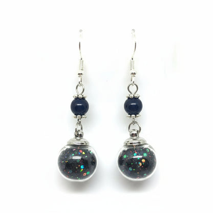 Midnight Pearl & Glitter Globe Earrings