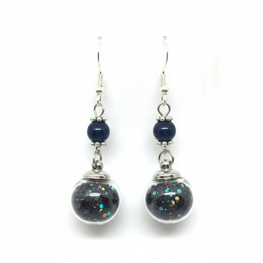 Midnight Pearl & Glitter Globe Earrings