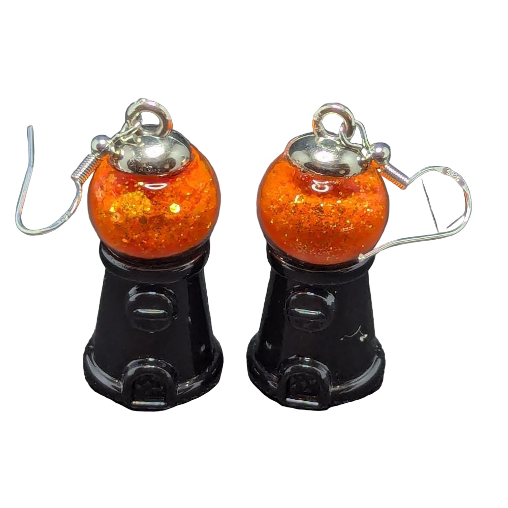 Orange & Black Glitter Globe Earrings
