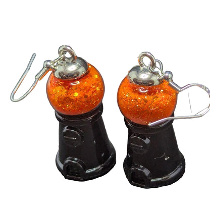 Orange & Black Glitter Globe Earrings