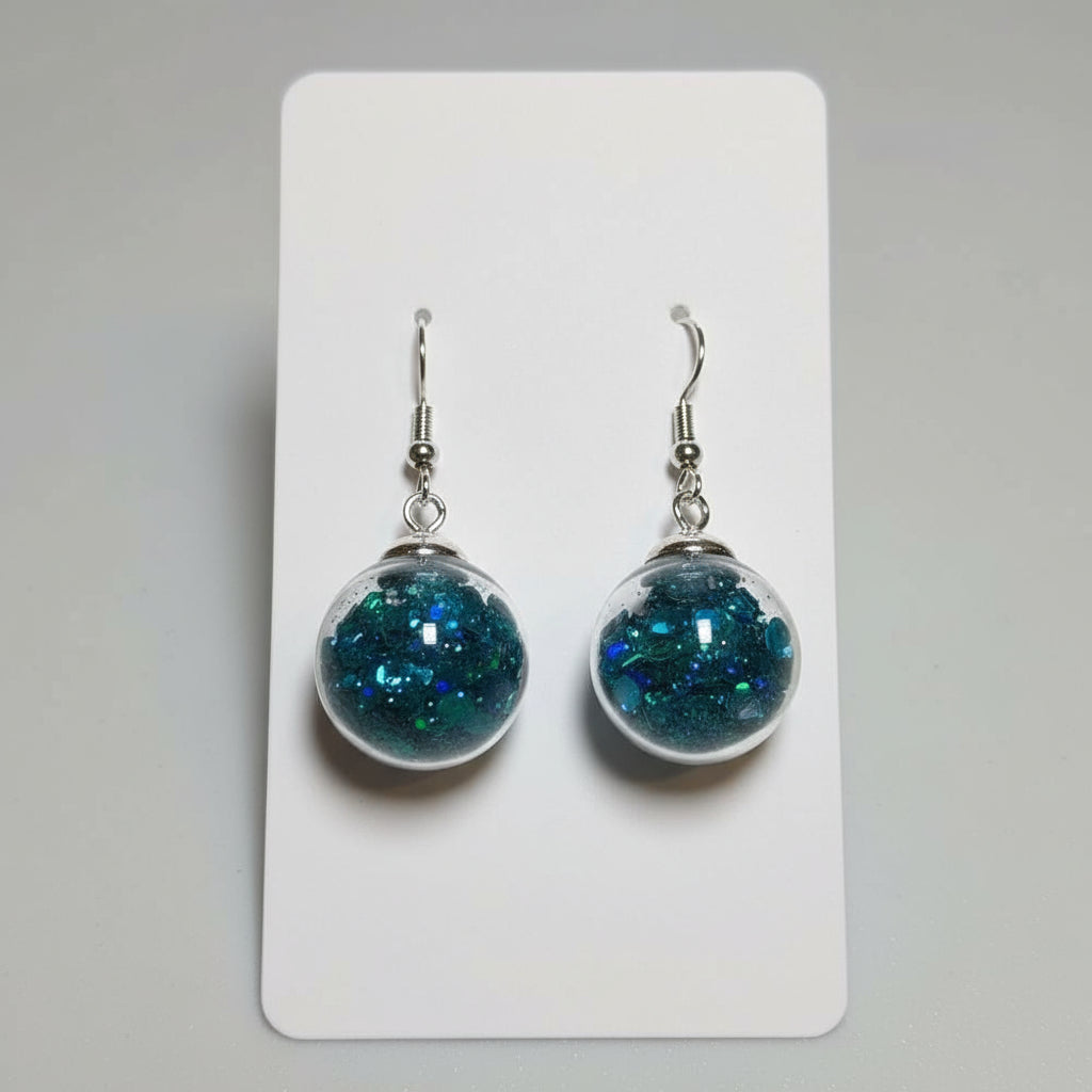 Oceanic Aquamarine Glitter Globe Earrings