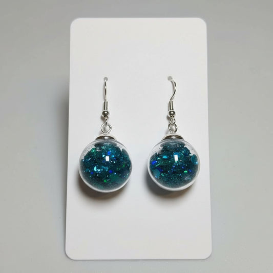 Oceanic Aquamarine Glitter Globe Earrings