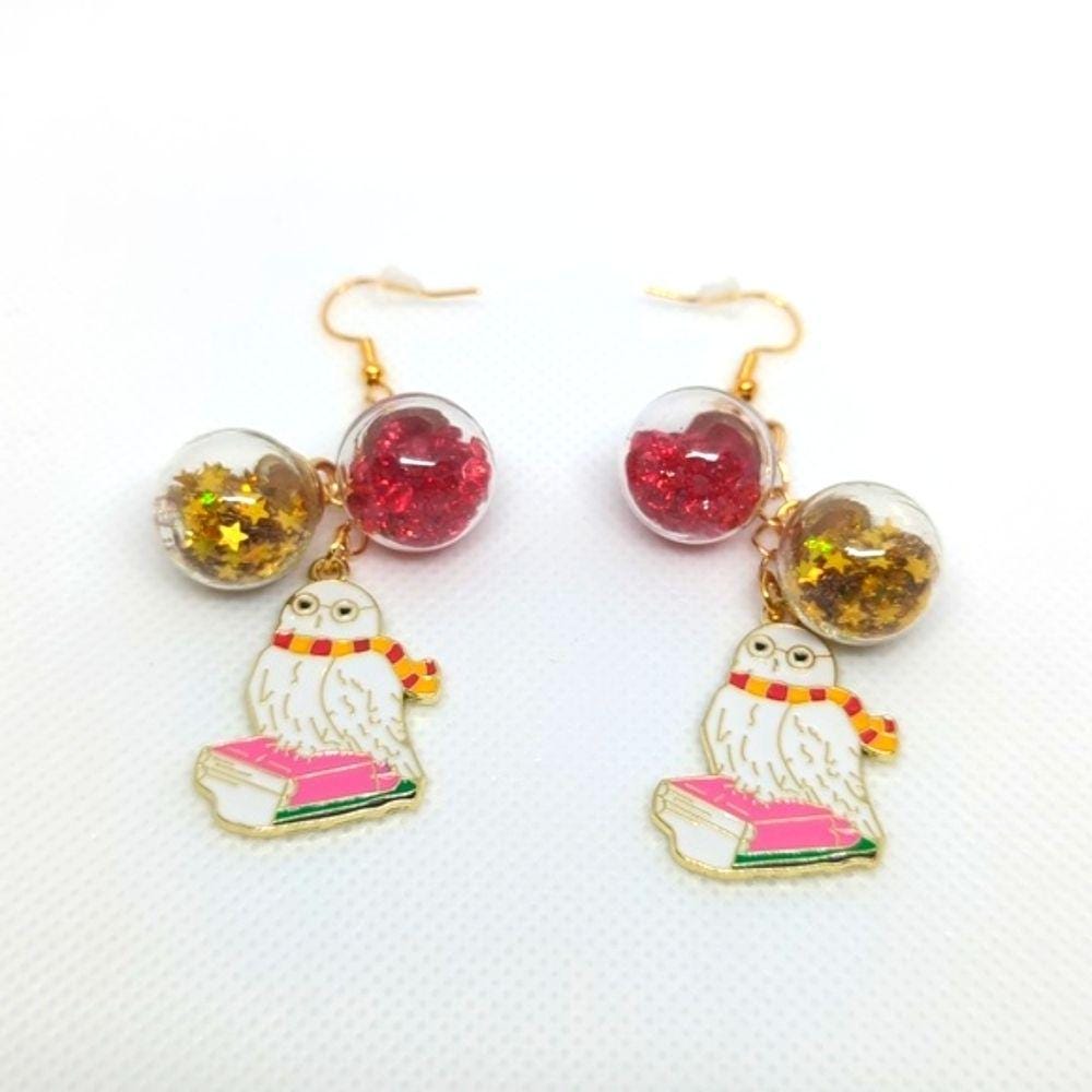 Gryffindor Owl & Glitter Globe Cluster Earrings