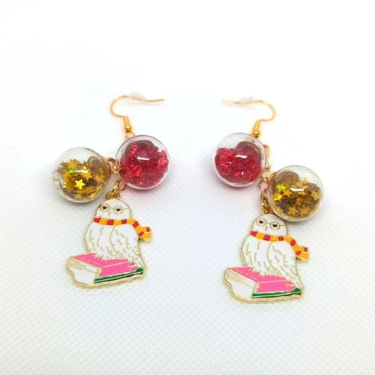 Gryffindor Owl & Glitter Globe Cluster Earrings