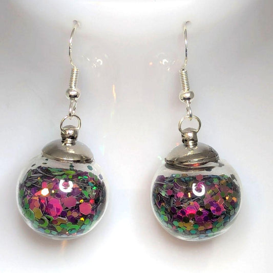 Magenta & Copper Duo-Tone Glitter Globe Earrings