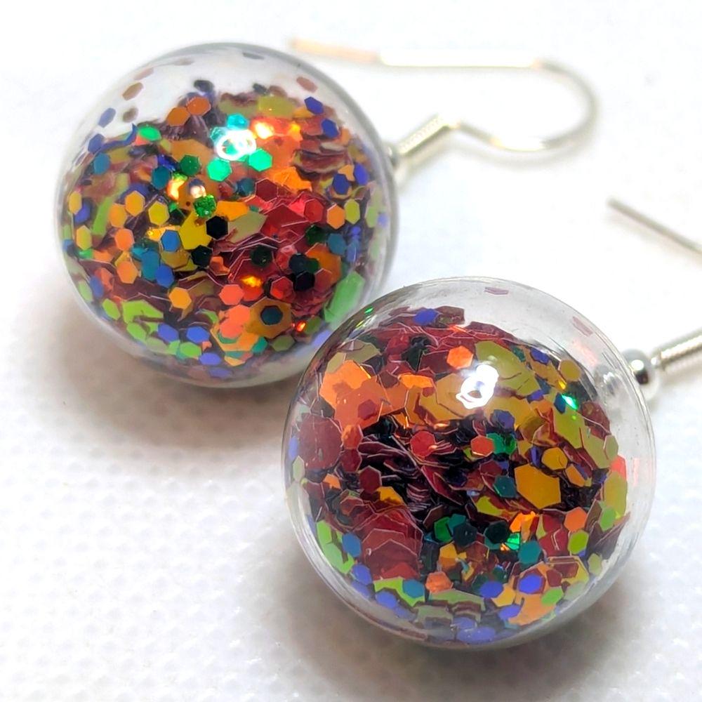 Autumn Sunset Glitter Globe Earrings