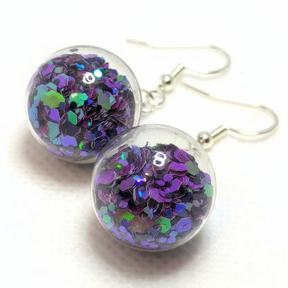 Aubergine Jewel-Tone Glitter Globe Earrings