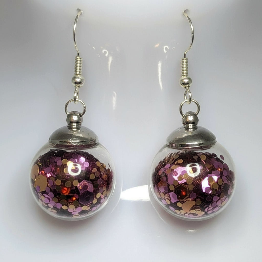 Romantic Pink & Gold Glitter Globe Earrings