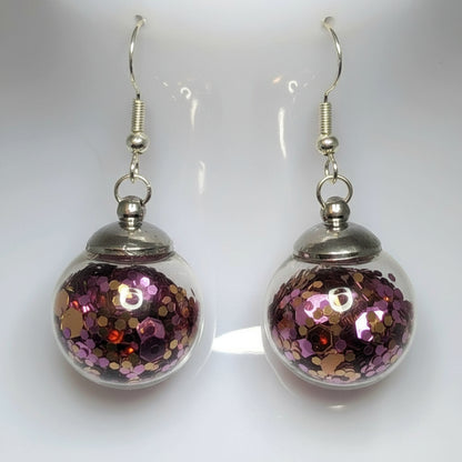 Romantic Pink & Gold Glitter Globe Earrings