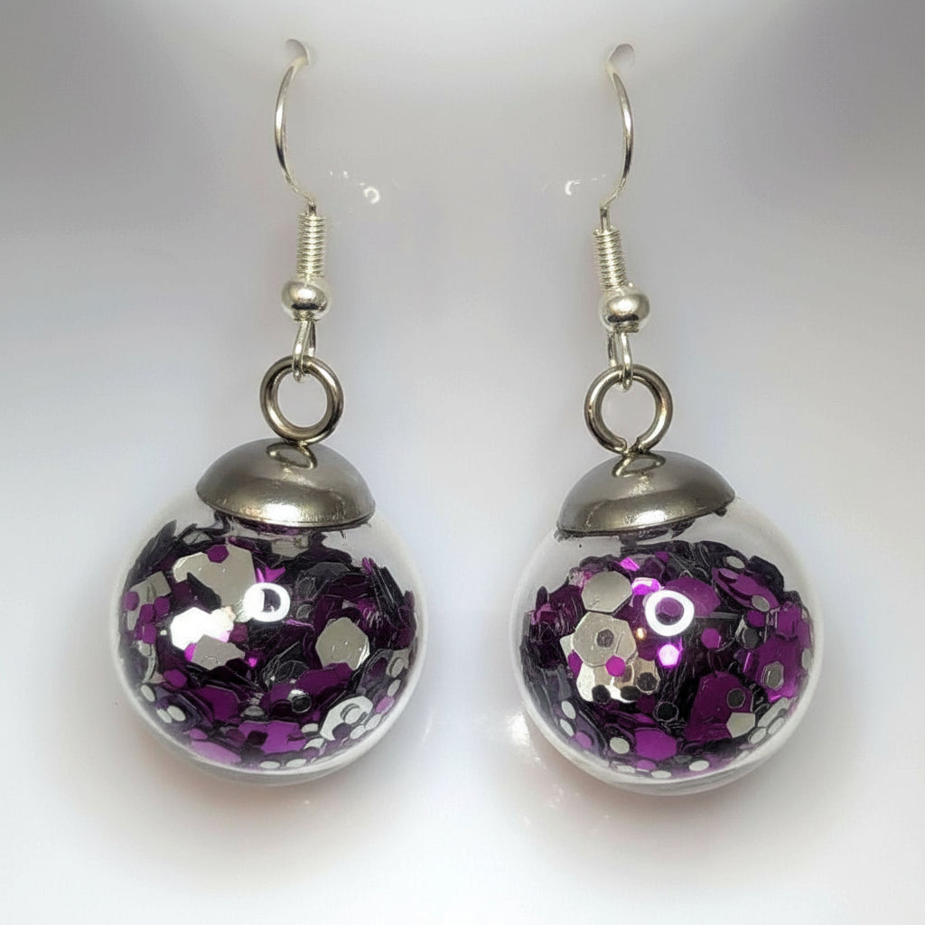 Iridescent Purple-Silver Prism Globe Earrings