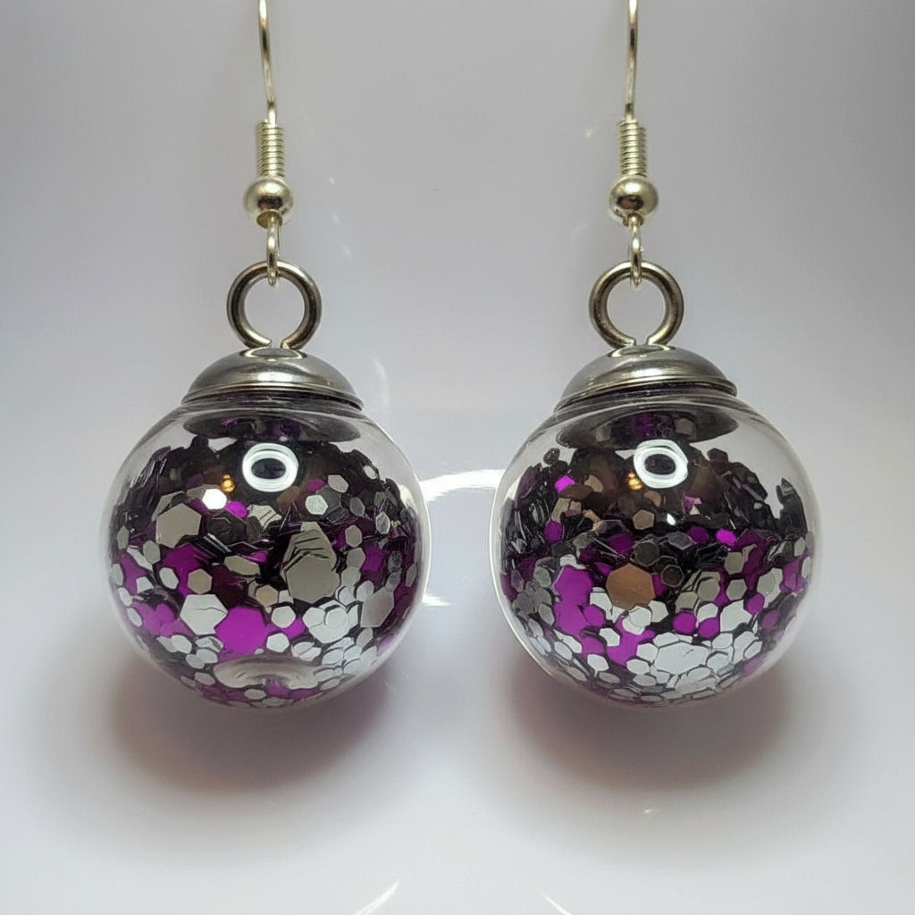 Iridescent Purple-Silver Prism Globe Earrings