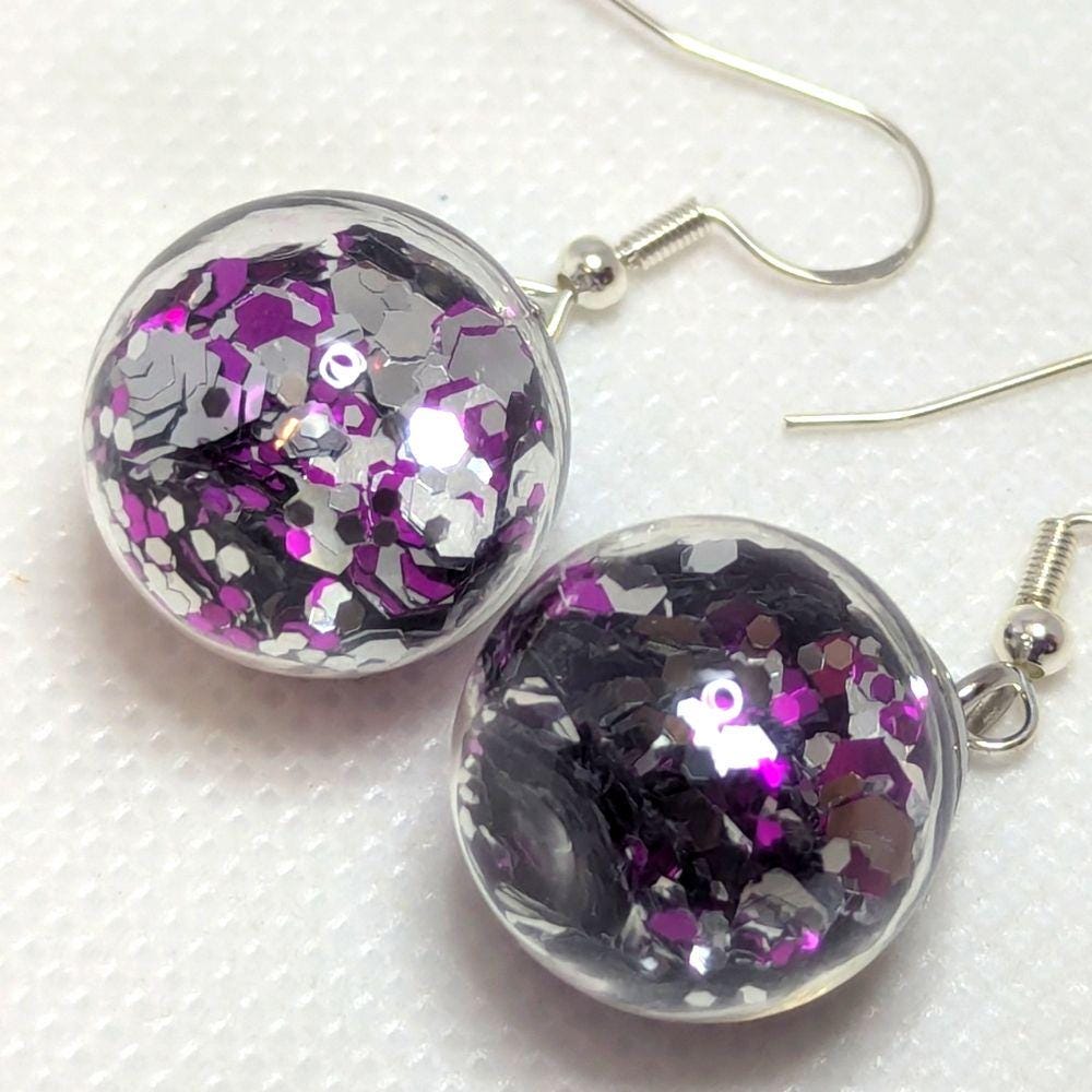 Iridescent Purple-Silver Prism Globe Earrings