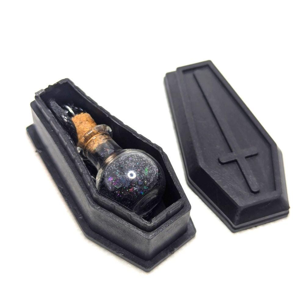 Gothic Coffin Vial Glitter Necklace
