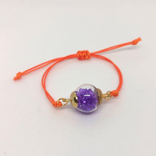 Purple & Orange Colorblocked Rhinestone Globe Bracelet on Cord