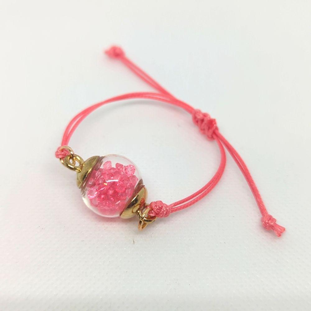 Bubblegum Pink Rhinestone Globe Bracelet on Pink Cord