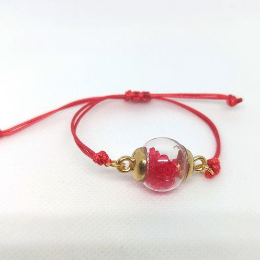 Red Rhinestone Globe Bracelet on Red Cord