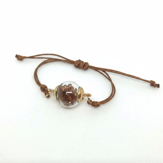 Coffee-Toned Rhinestone Globe Bracelet on Brown Cord