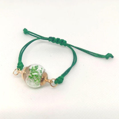 Botanical Flower & Rhinestone Globe Bracelet on Adjustable Cord