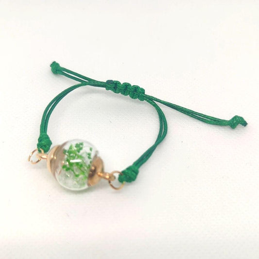 Botanical Flower & Rhinestone Globe Bracelet on Adjustable Cord