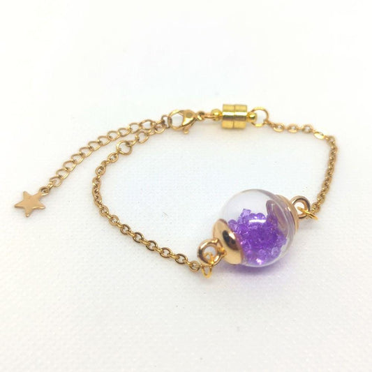 Regal Purple Rhinestone Globe Bracelet on Gold Chain