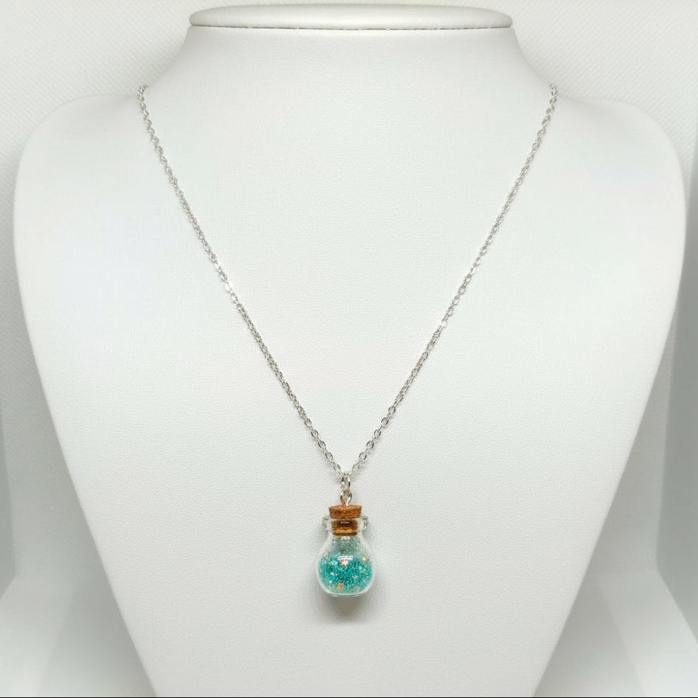 Teal Vial Glitter Pendant Necklace