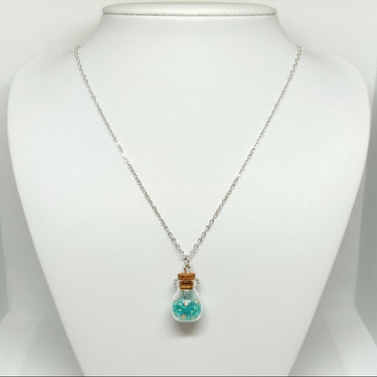 Teal Vial Glitter Pendant Necklace