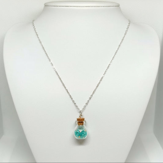 Teal Vial Glitter Pendant Necklace