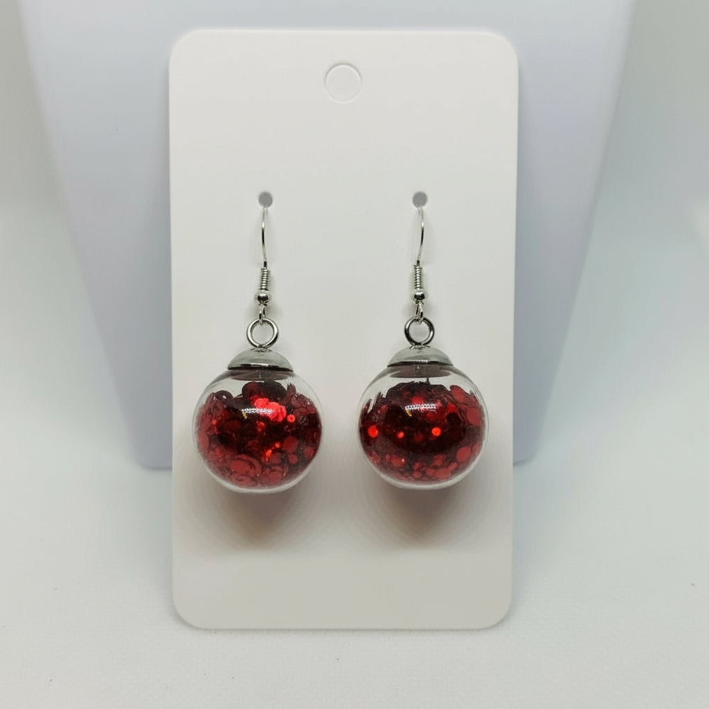 Scarlet Holiday Sparkle Globe Earrings
