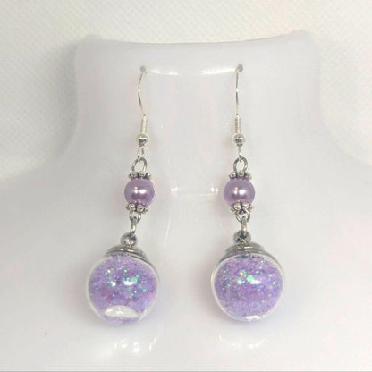Lilac Pearl & Glitter Globe Earrings