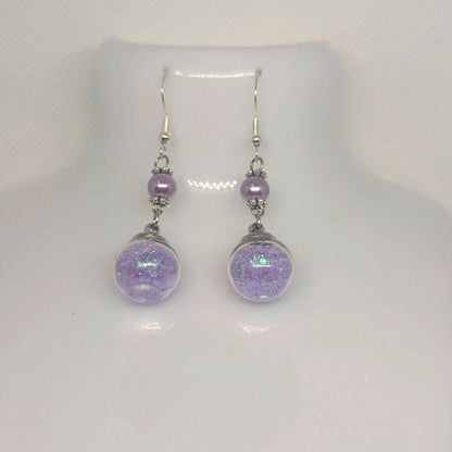 Lilac Pearl & Glitter Globe Earrings