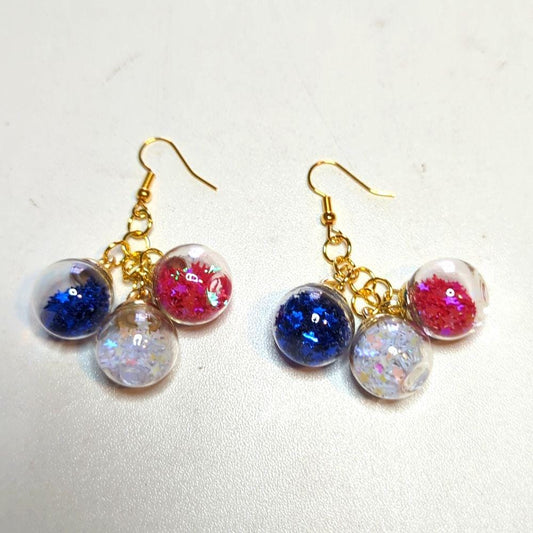 Patriotic Glitter Globe Cluster Earrings