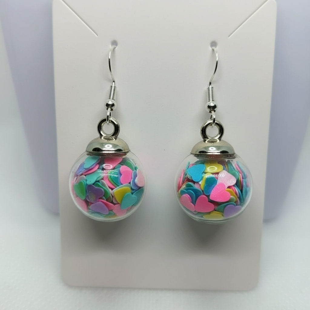 Rainbow Heart Glitter Globe Earrings