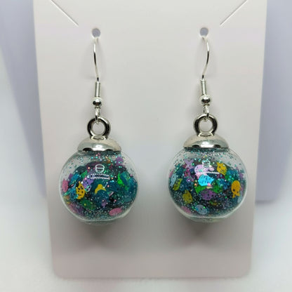Holographic Teal Multi-Layer Globe Earrings