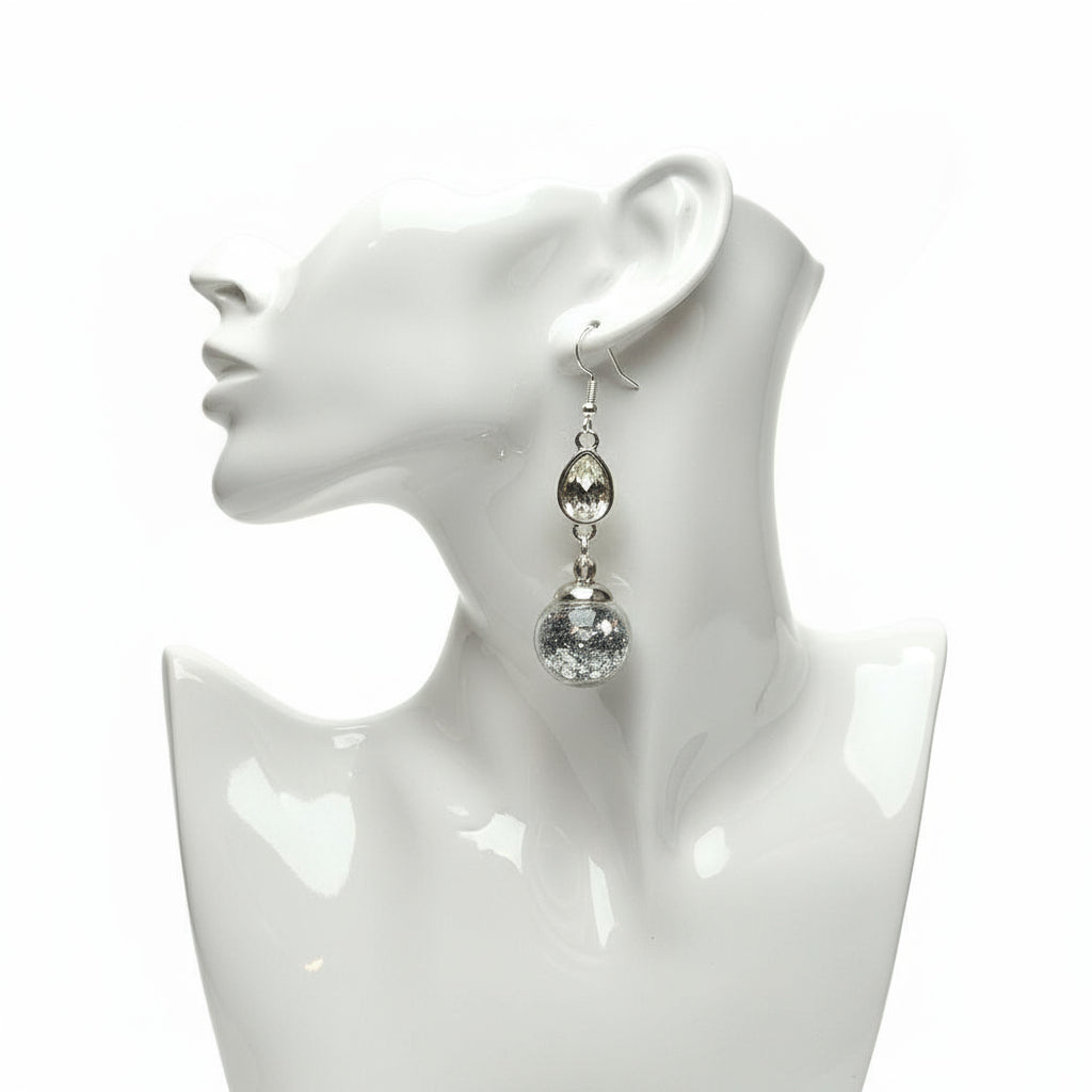 Crystal Silver Glitter Globe Earrings