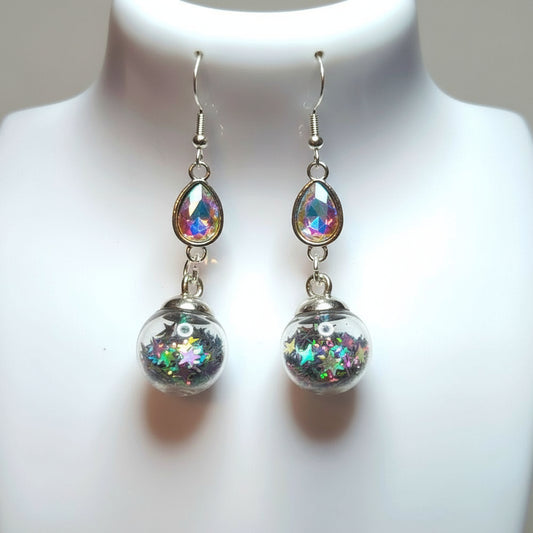 Prismatic Silver Glitter Halo Earrings