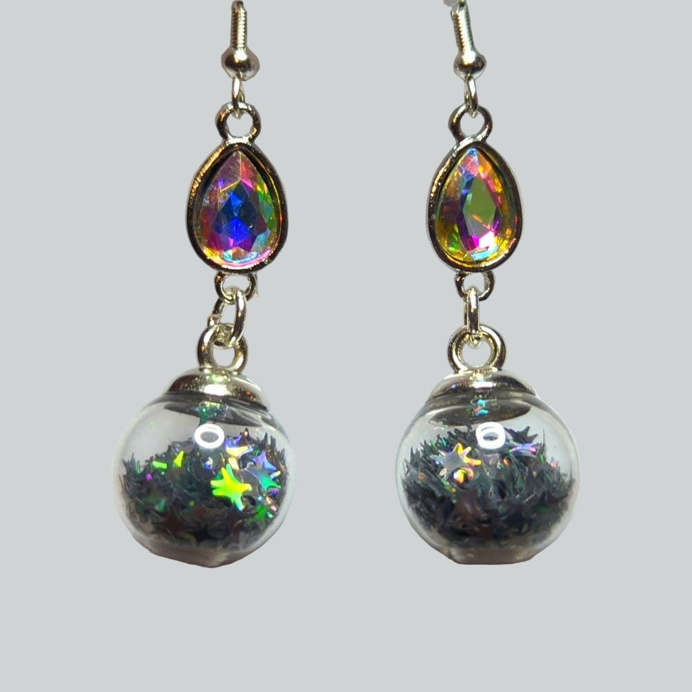 Prismatic Silver Glitter Halo Earrings