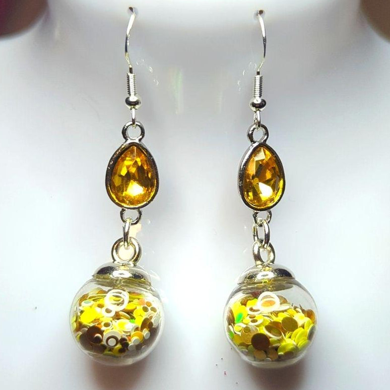 Sunshine Yellow Rhinestone Globe Earrings