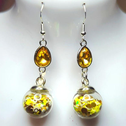 Sunshine Yellow Rhinestone Globe Earrings