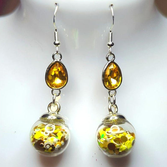 Sunshine Yellow Rhinestone Globe Earrings