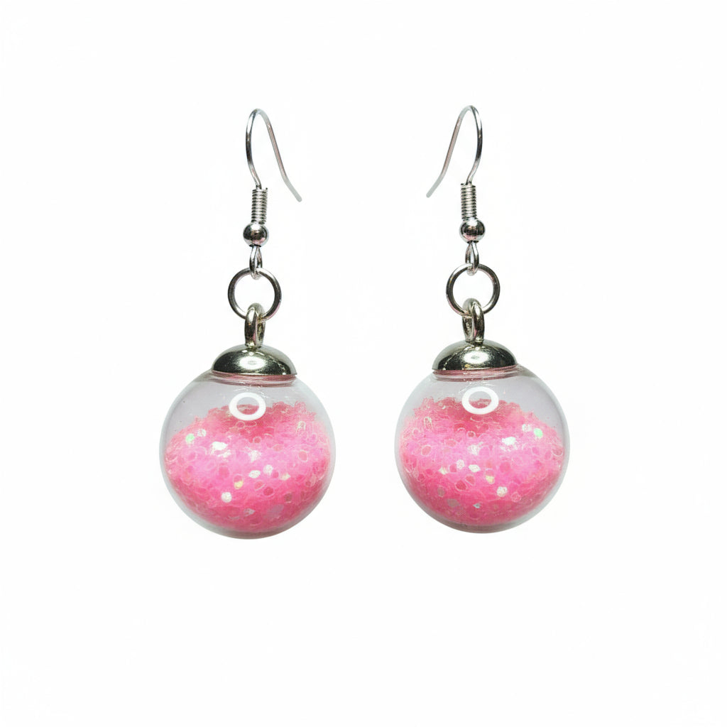 Bubblegum Heart Glitter Globe Earrings