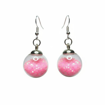 Bubblegum Heart Glitter Globe Earrings