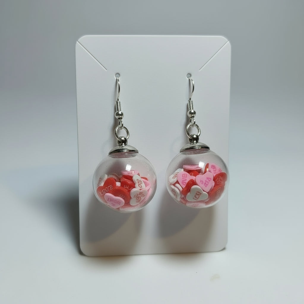 Conversation Heart Glitter Globe Earrings