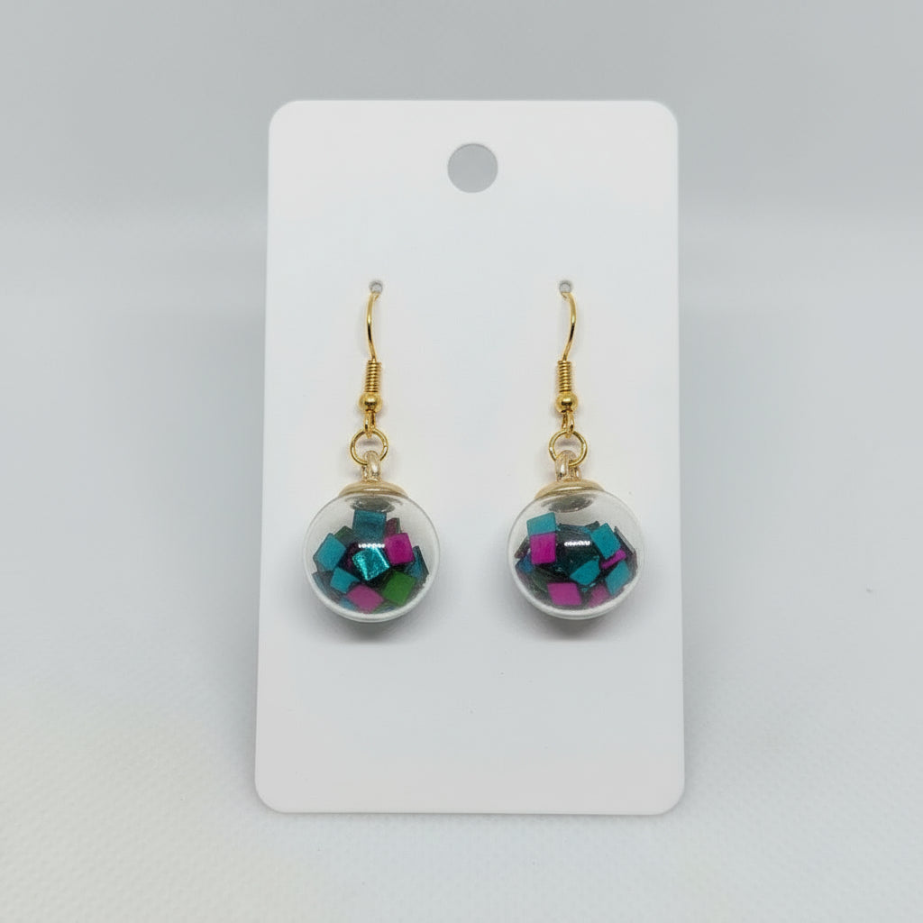 Teal & Fuchsia Stone Globe Earrings