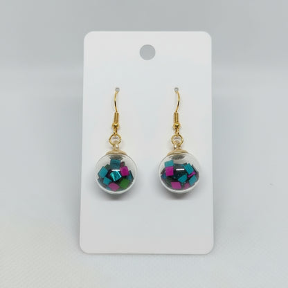 Teal & Fuchsia Stone Globe Earrings