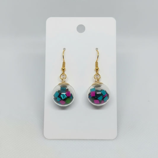 Teal & Fuchsia Stone Globe Earrings