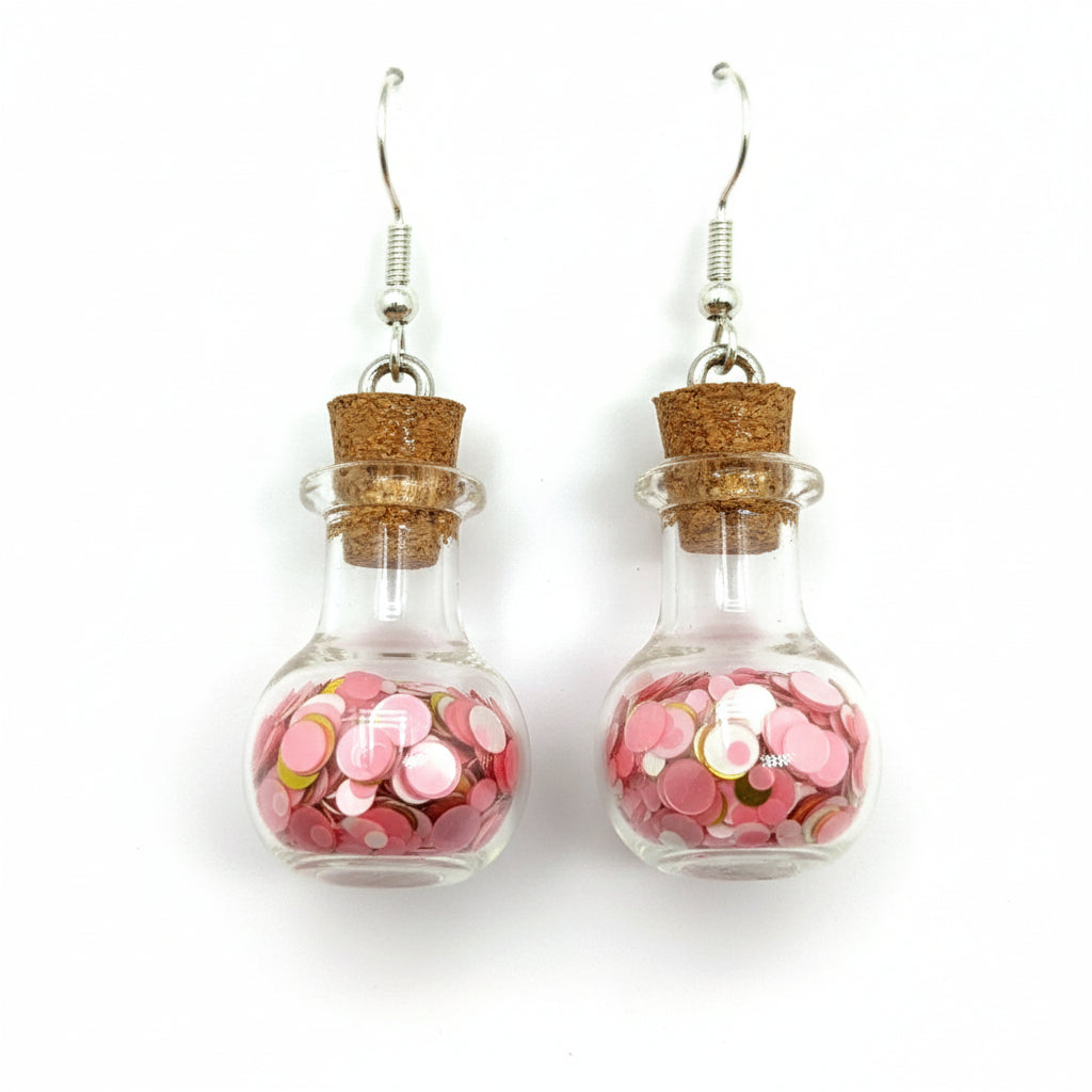 Pink & Gold Poison Vial Earrings