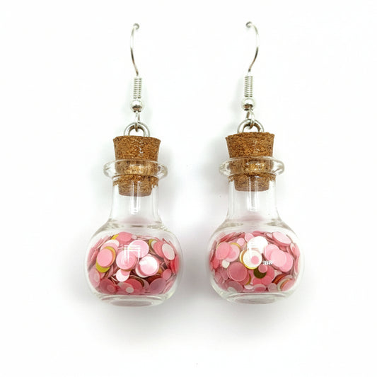 Pink & Gold Poison Vial Earrings