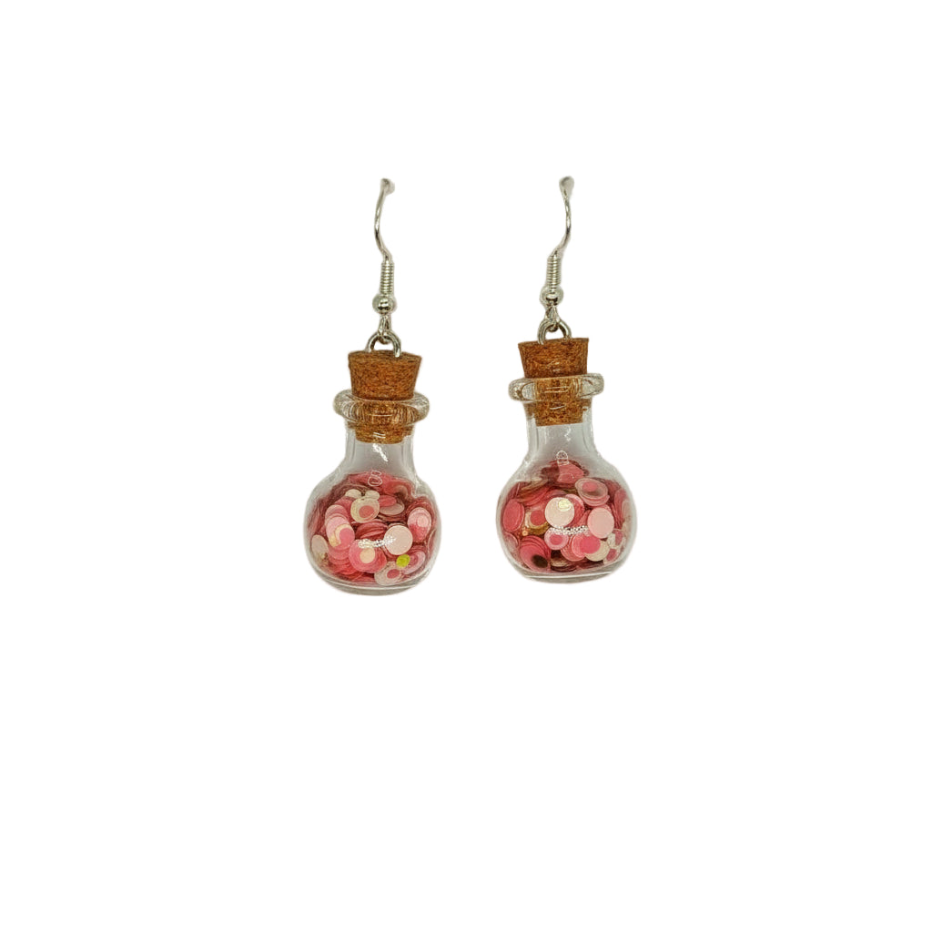 Pink & Gold Poison Vial Earrings