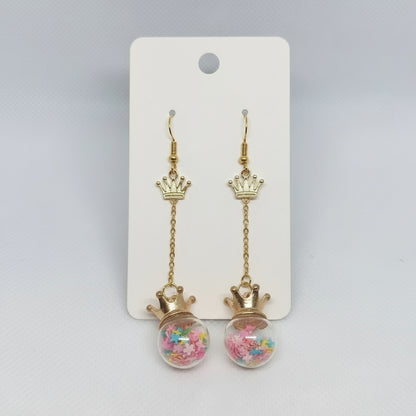 Crowned Multicolor Glitter Drop Earrings