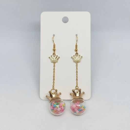 Crowned Multicolor Glitter Drop Earrings